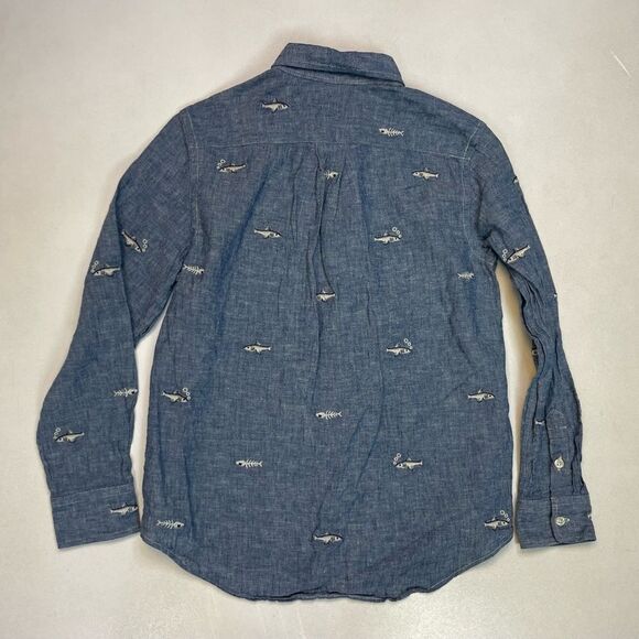 Polo Ralph Lauren Embroidered Fish Chambray Linen Blend Shirt Boys 10-12 Medium - Picture 3 of 5